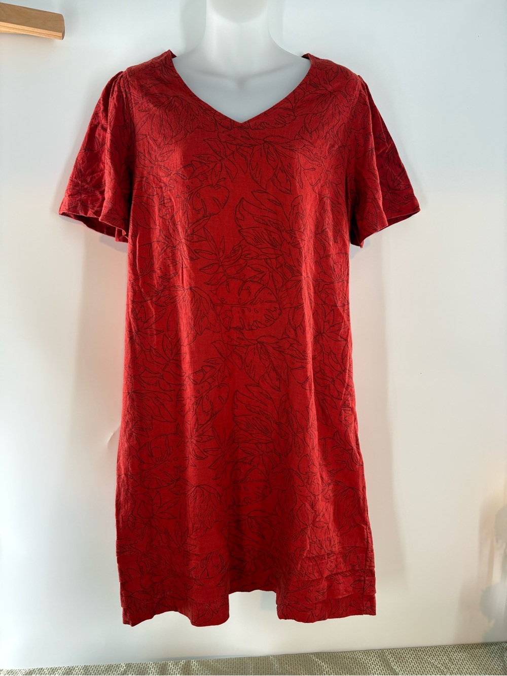 Nicole Miller Red V-Neck Short Sleeve Women's Linen Blend Dress Size Medium